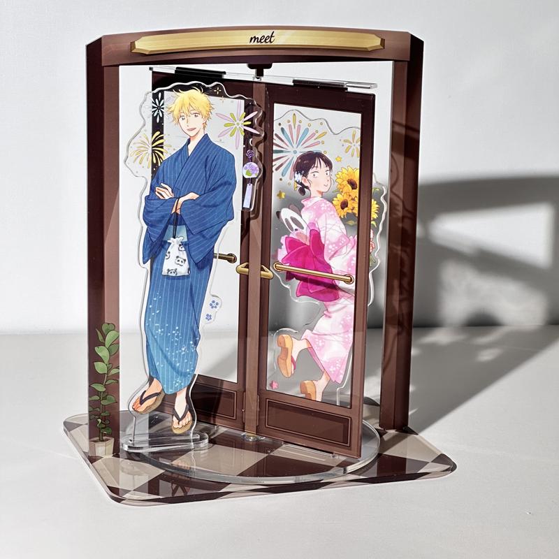 Rotating Door Acrylic Signboard Original Design Ornaments for Desktop Decor Anime Character Standing Background Cartoon Figurine