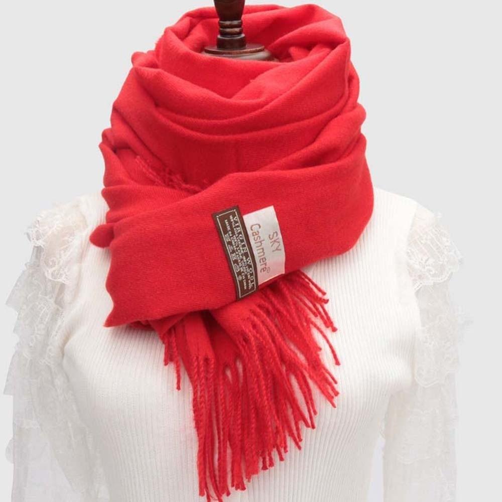 Windproof Solid Color Shawl Polyester Long Neckscarf with Tassel Classic Wool Scarf  Autumn