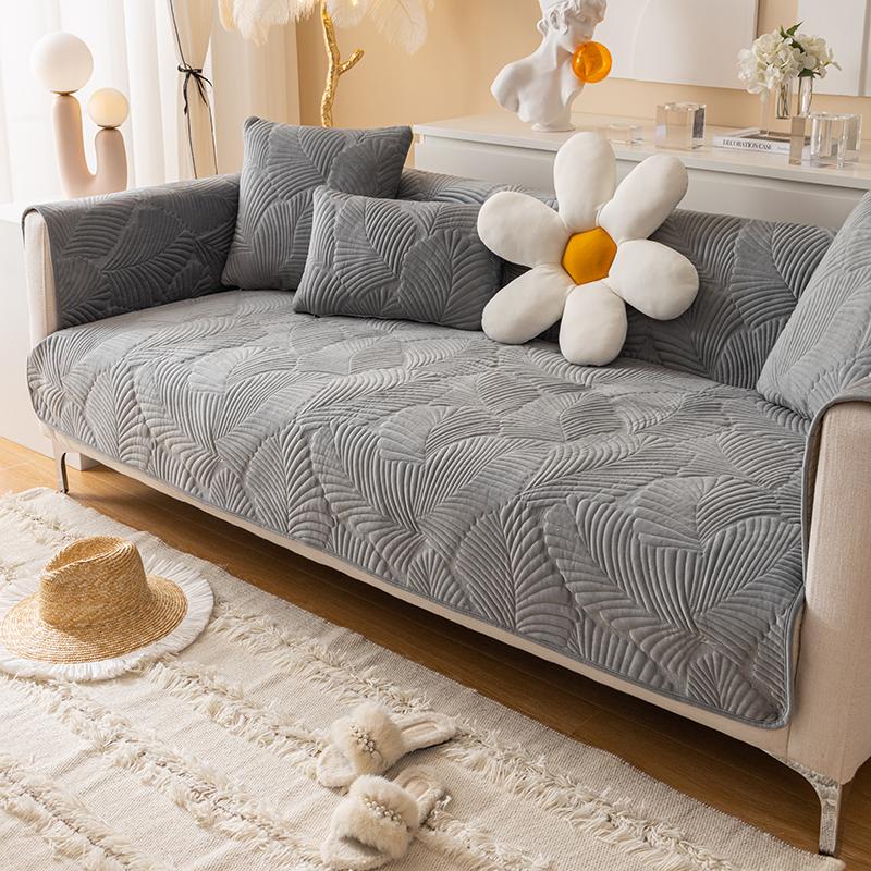 Fortykket Sofatrekk Jacquard Slipcover Ensfarget Linty Sofatrekk For Stue Anti-Slip Flere størrelser Myk hjemmeinnredning