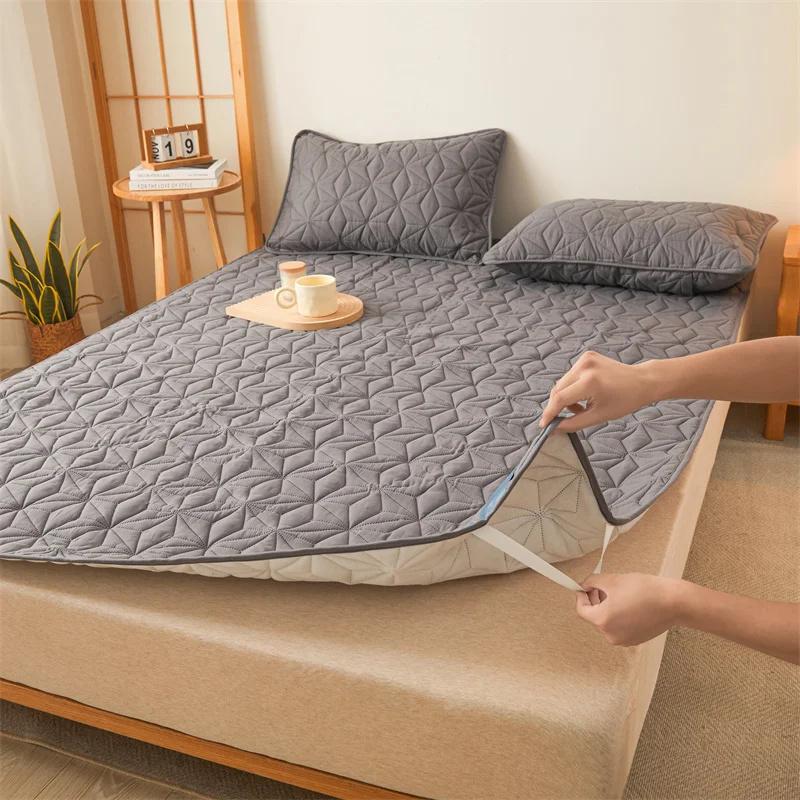 Waterproof Mattress Protector Breathable Noiseless Mattress Pad with 4 Elastic Corner Straps Bed Cover Quilted Bed Linen