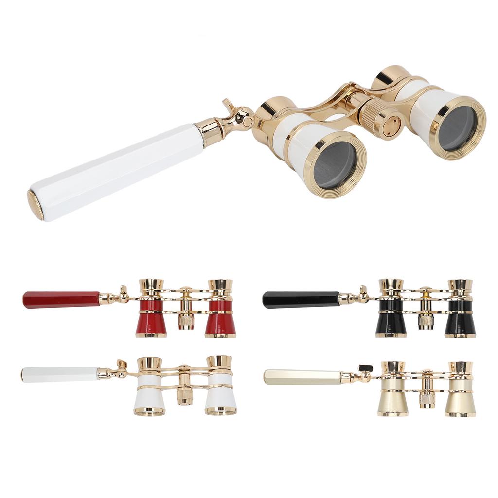 Opera Glasses Binoculars Center Focus Wheel Aluminum Alloy Chain 3X25 Theater Glasses Mini Binocular with Handle for Stage Play