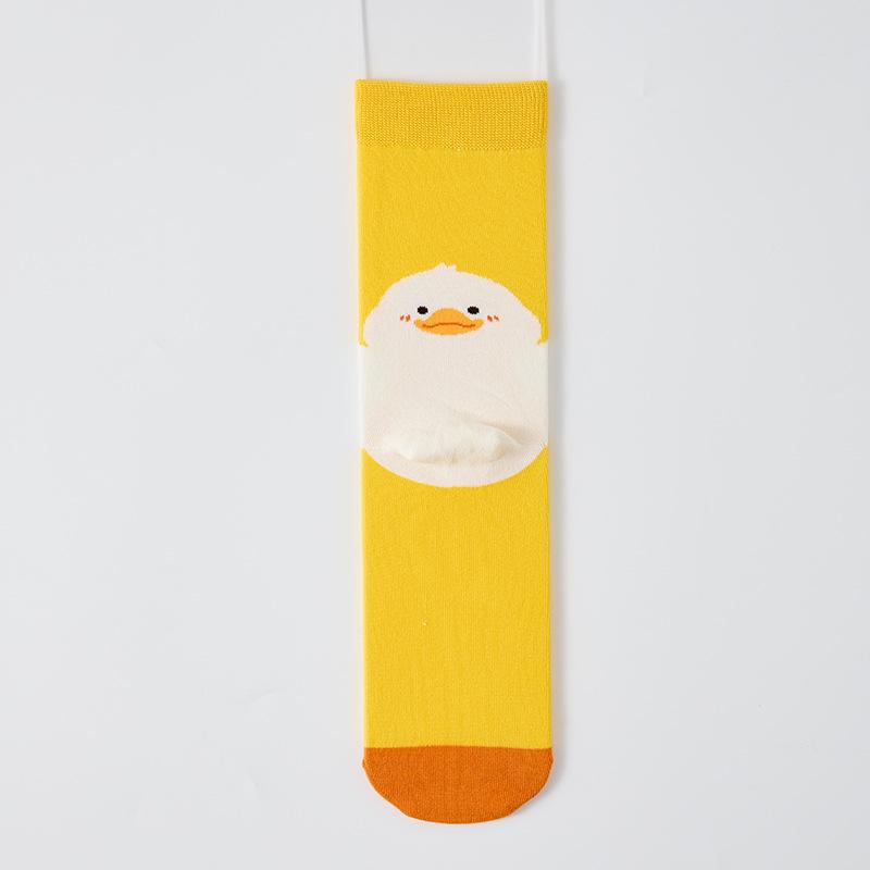 

Cute Cartoon Yellow Duck Girls Mid-length Summer/autumn Sports Odor-proof Sweat-absorbing Anime-style Yellow Long Stockings 1 pair
