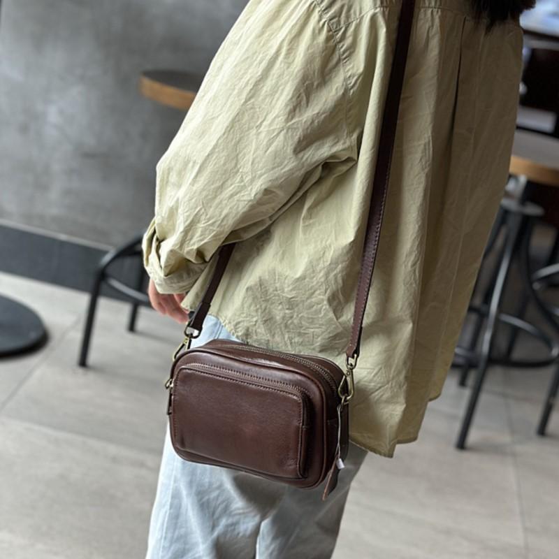 Johnature Lässige Kissentasche für Damen, weiches Echtleder, einfache, einfarbige, vielseitige Schulter- und Umhängetaschen aus Rindsleder