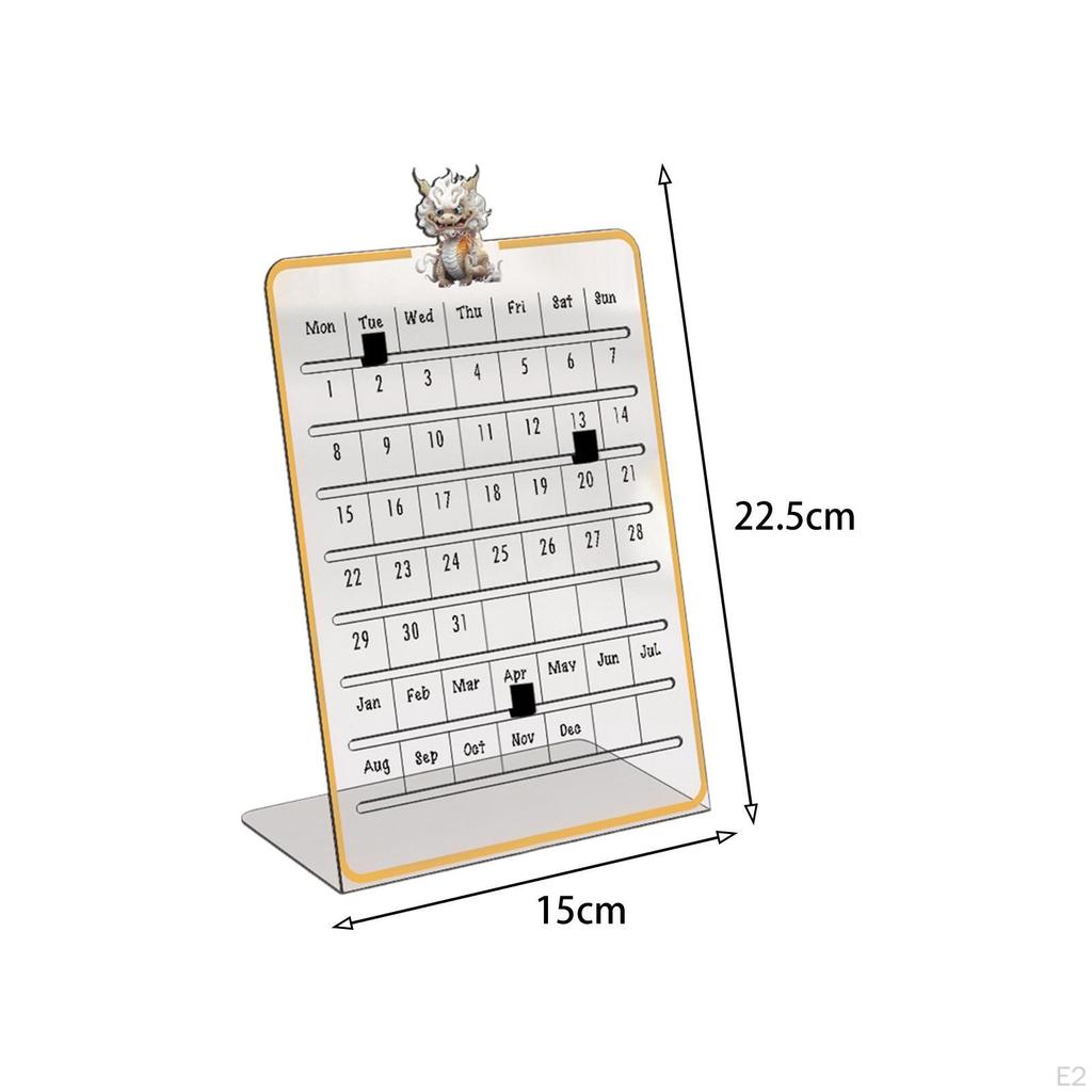 Acrylic Desk Calendar,Perpetual Calendar Party Gifts Office Home Pen Holder Chinese Year Decor