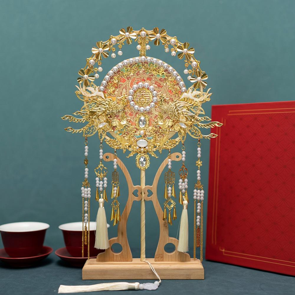 Phoenix Pattern Bridal Group Fan Chinese Style Decorative Fan Hand Held Fan  Hanfu Party