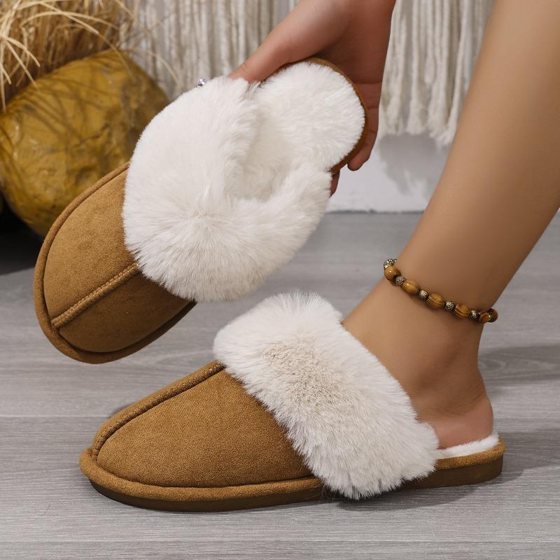 Women's large-size bag head comfortable soft bottom thickened fluff warm home indoor and outdoor slippers cotton shoes women