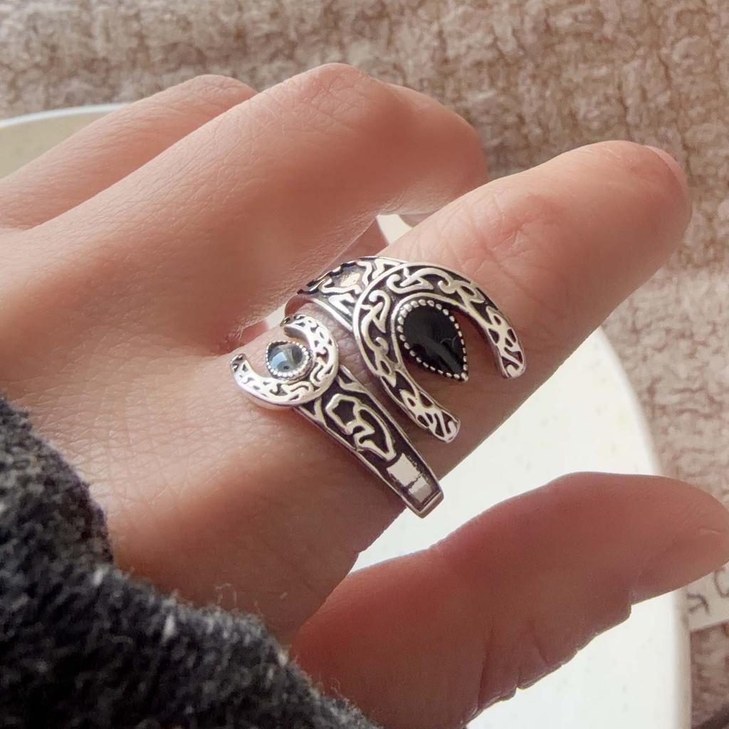 925 Sterling Zilveren Ringen voor Vrouwen Koppel Minimalistisch Handgemaakt Retro Zwarte Steen Ring Fijne Sieraden Cadeau Voorkom Allergie