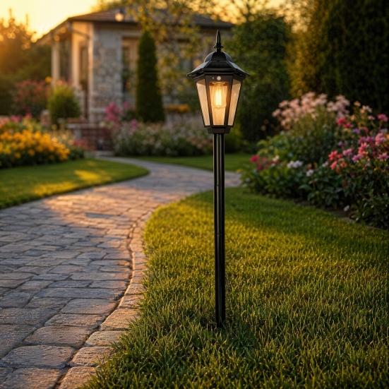 Solar Vintage Garden Stake Light, Motion Sensor Pathway Lamp, Waterproof Outdoor LED Lantern for Yard Patio Pathway Decor