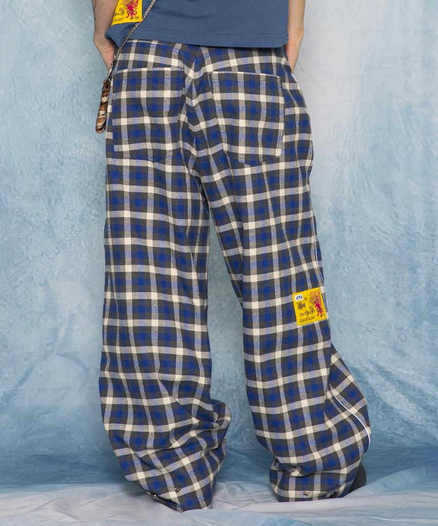 GLACK Gp188 Xp Check Linen Lounge Pants (Blue)