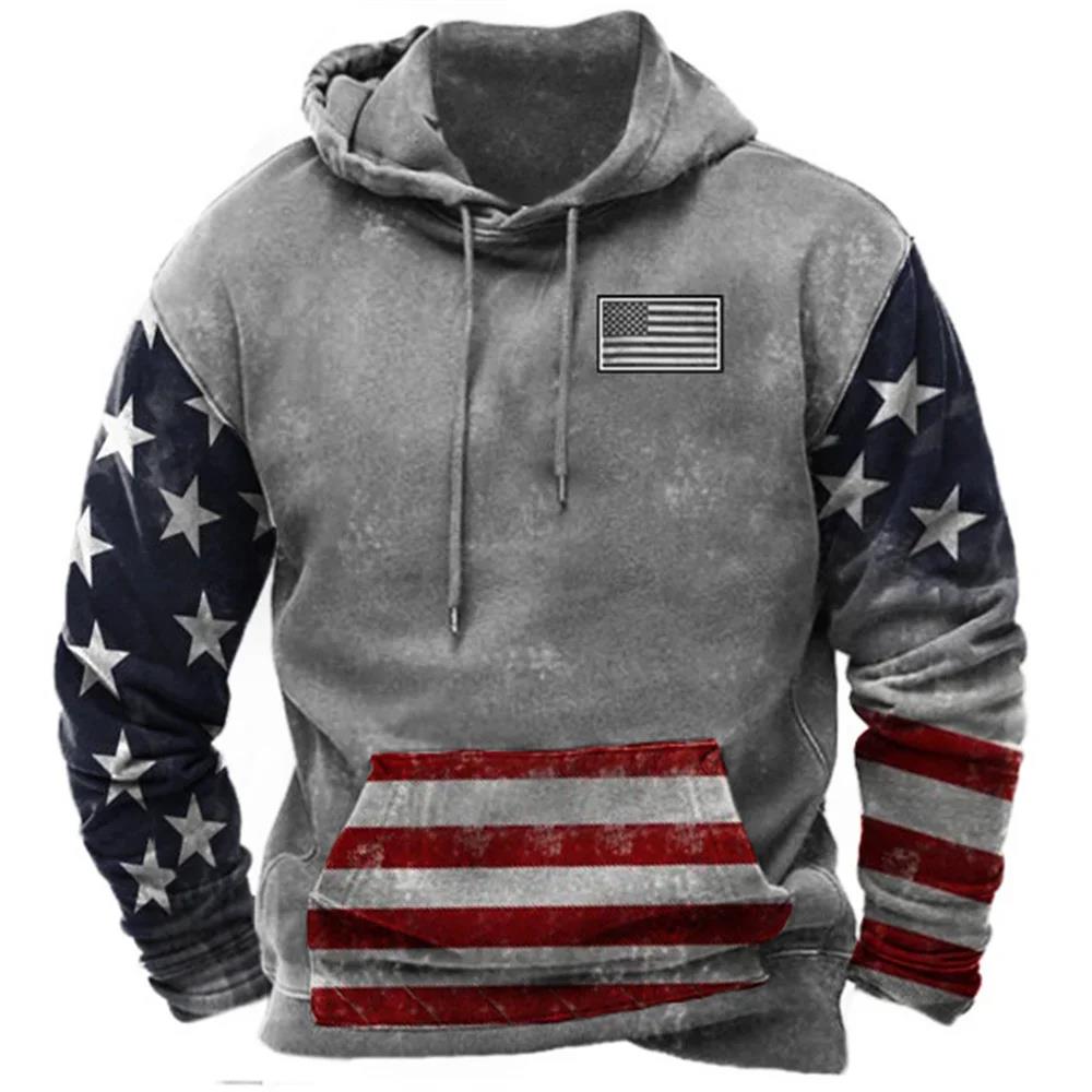 Módní mikiny s potiskem vlajky USA pro muže Hip Hop Trend Harajuku Vintage oblečení Jaro a podzim Novinka v mikinách Oversized topy