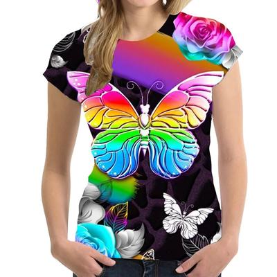 Butterfly 3D Print Tees Women's Short Sleeved T-shirt Harajuku Super Loose Women's Top Y2K Street Clothing