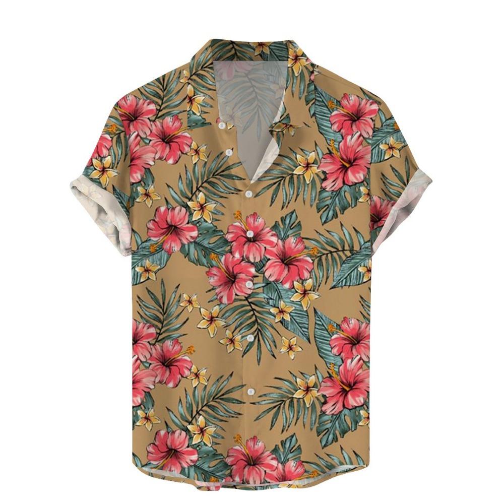 Cămașă bărbați, model de plante tropicale, imprimare 3D, topuri, vară, casual, cămașă de vacanță, cu nasturi, rever, mâneci scurte, îmbrăcăminte unisex