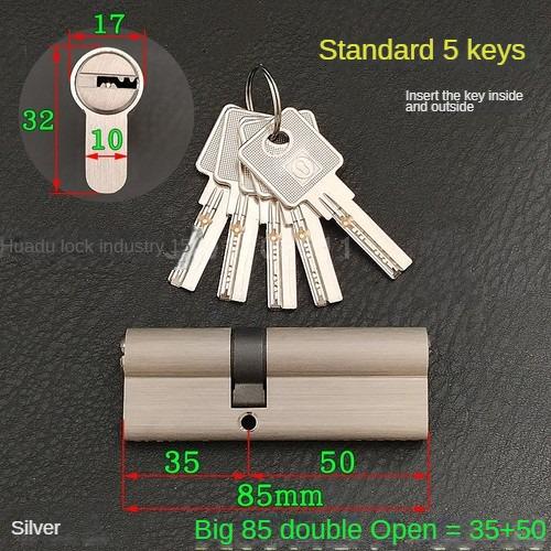 5pcs Keys Lock Cylinder,Door Cylinder 50-120mm Biased Lock Cylinder Double-side Lock Core Anti-Theft Entrance Brass Door Lock