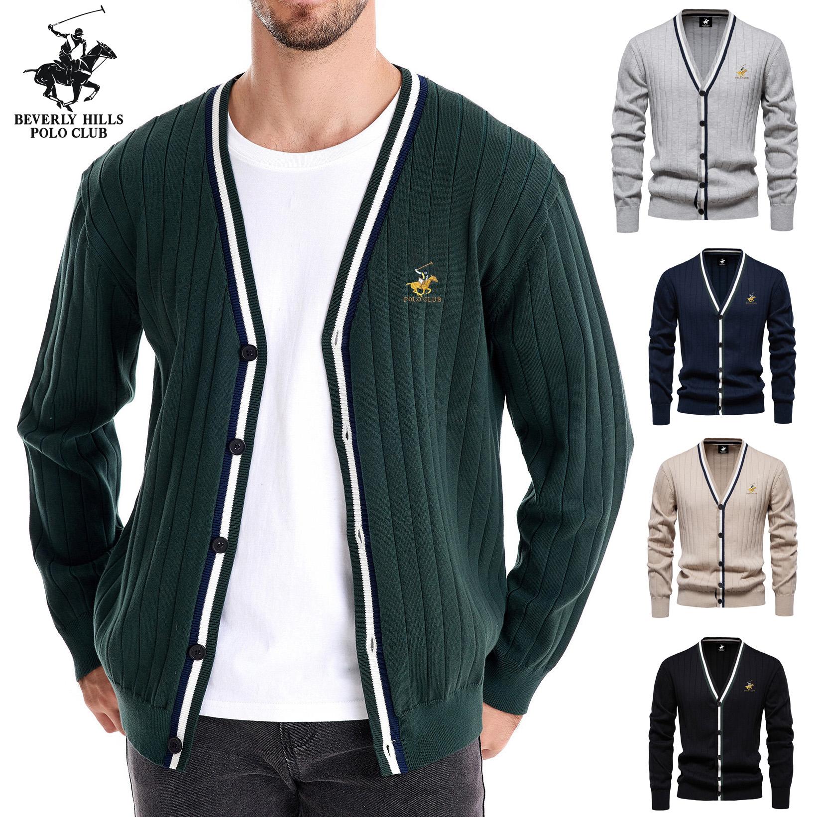 

POLO CLUB Autumn/Winter Pony Embroidered New Cardigan Men s V-neck Long Sleeved Sweater Knitted Coat S