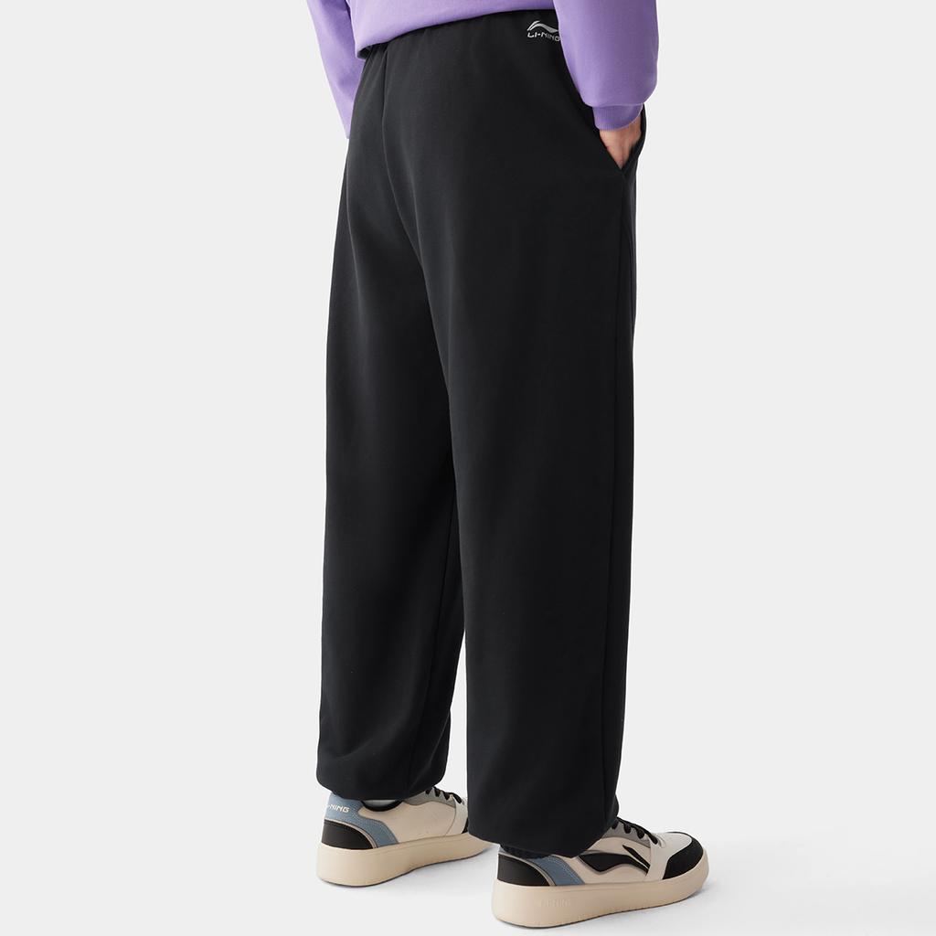 Li-Ning Simple Letter Mid-Rise Drawstring Comfortable Breathable Cuffed Knit Sports Pants Men Bottoms Black AKLV267-1