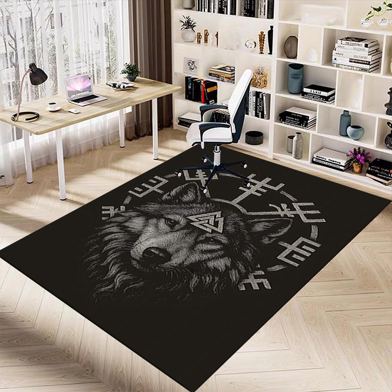 1PC Wolf Norse Non-Slip Floor Carpet Compatible for Office&Living Room&Dining room - Flat-Weave Machine- Soft & Pattern-E248