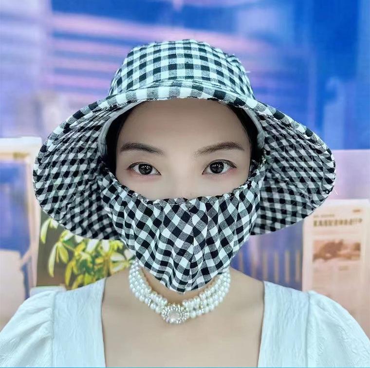Chapeau de soleil d'été chapeau seau chapeau avec masque intégré protection solaire d'été chapeau de soleil protection solaire extérieure chapeau pour le visage