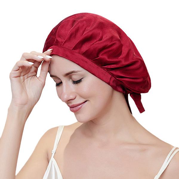 100% Mulberry Silk Bonnet Sleep Cap for Woman Night Hat 16 Momme with Adjustable Ribbons Hair Care