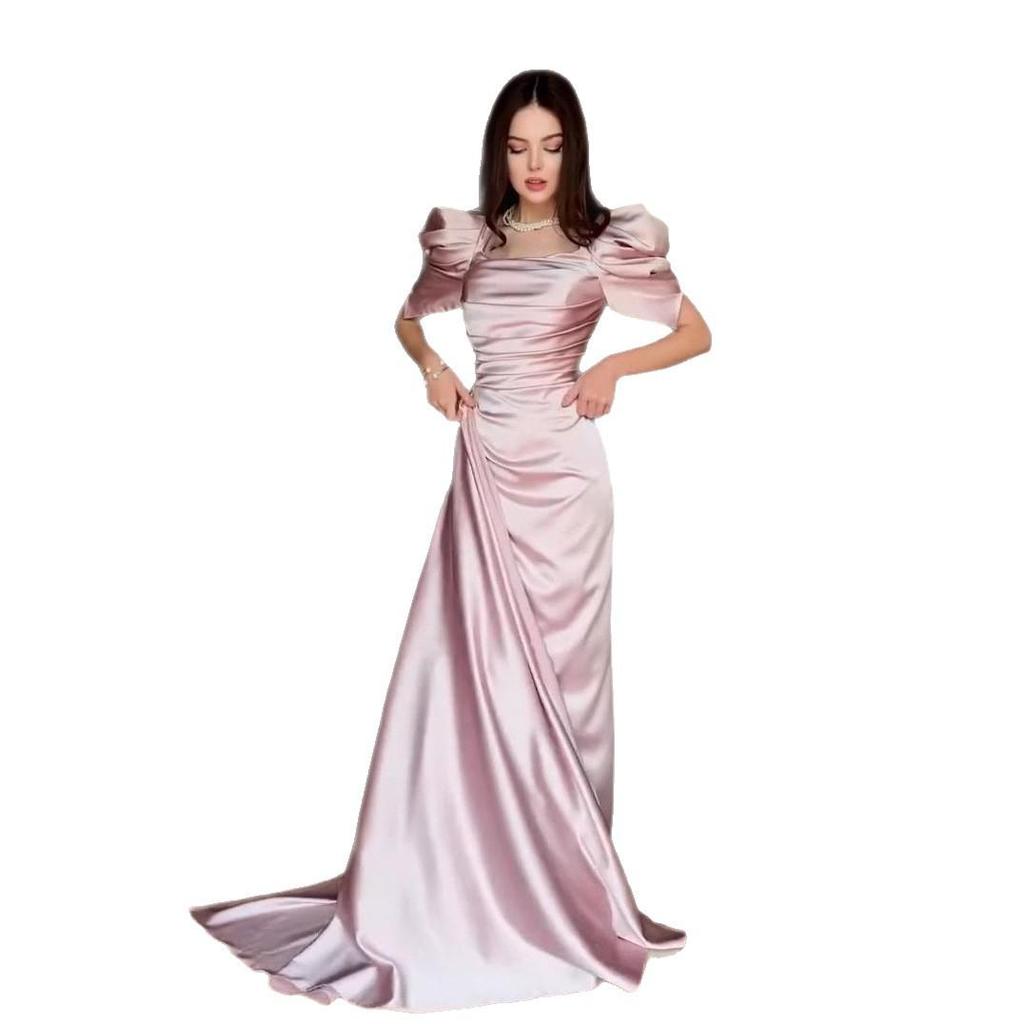 2025 Summer European & American Satin Evening Dress: Elegant, Slimming Design for Women