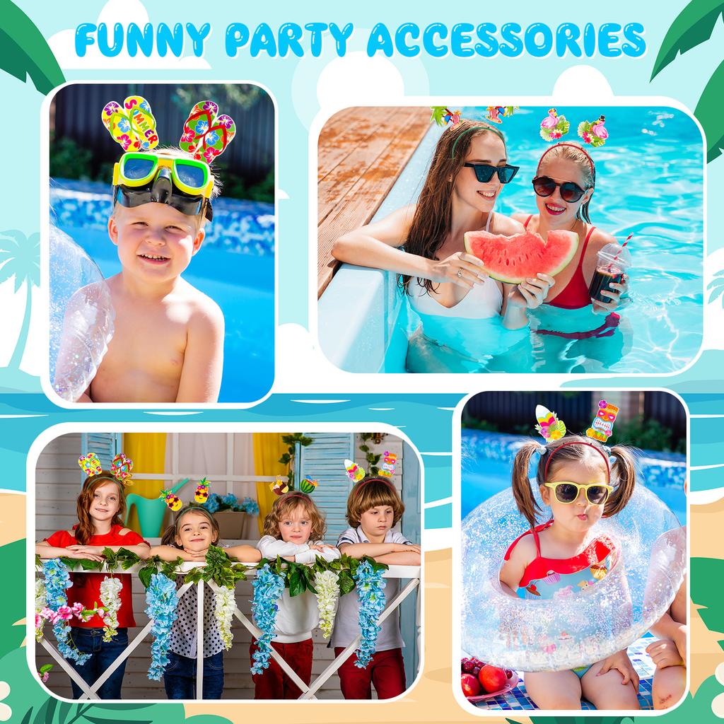 Oneant 12 Stück Hawaiianische Party-Haarreifen Filz Luau Kopfschmuck Tropische Frucht-Dekorationen Ananas Flamingo Palme Baum Zubehör Fo