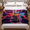 Music Guitar Theme Soft Blanket Personalized Custom Name Text Print Warm Blanket Home Sofa Bedroom Decor