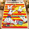 Flannel BlanketSimon Super Rabbit Custom Name Text Personalized Soft Warm Throw Blanket Home Decor Gift