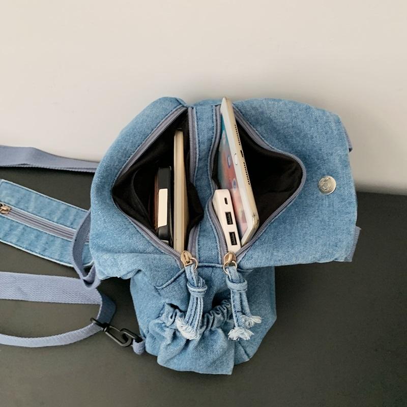 Stor Kapacitet Denim Ryggsäck Multifunktionell Bröstväska Dam Axel Crossbody Väska