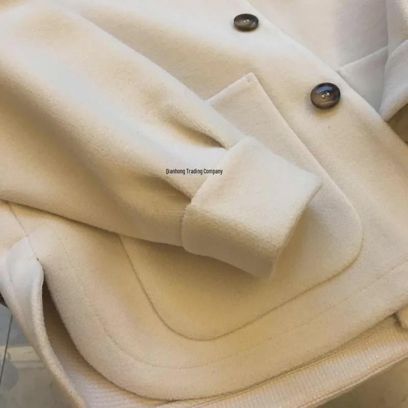 Oversized Knitted Hooded Two-Piece Woolen Coat for Women - Thick, Plush, Perfect for Fall & Winter