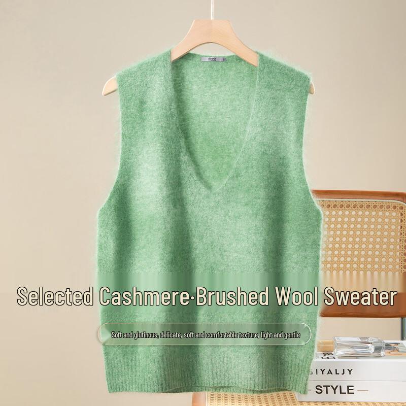 SNOWFLYING Women s V-Neck Cashmere Blend Brushed Wool Vest One Size
