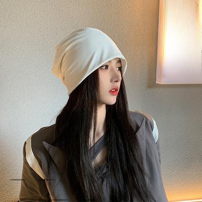 Face-showing Small Solid Color Pile Hat Headscarf Cold Hat Versatile Woolen Hat for Shopping In Autumn and Winter