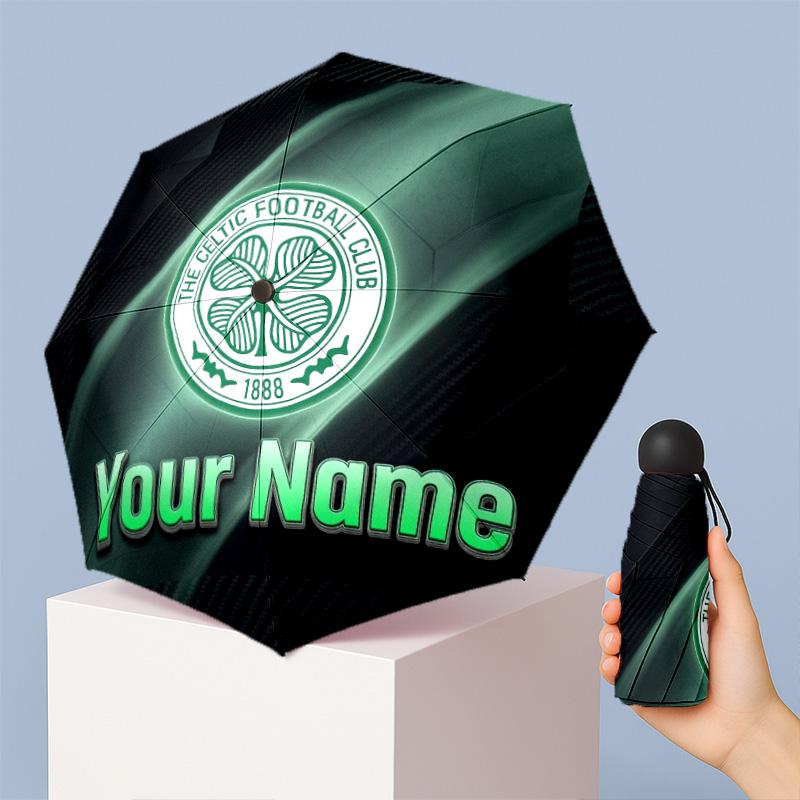 Celtic FC Manual Five Fold 8 Rib Umbrella Support Custom Text, Lightweight Travel Umbrella