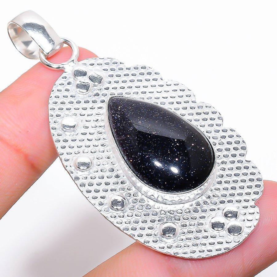 Purple Sunstone Gemstone Handmade 925 Sterling Silver Jewelry Pendant 2.48"