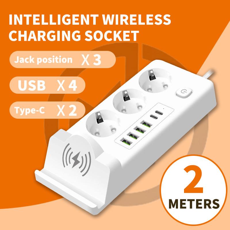 European Standard Mobile Phone Wireless Charging Strip Plug with Cable USB Socket Russian Plug Board PD Multi Socket