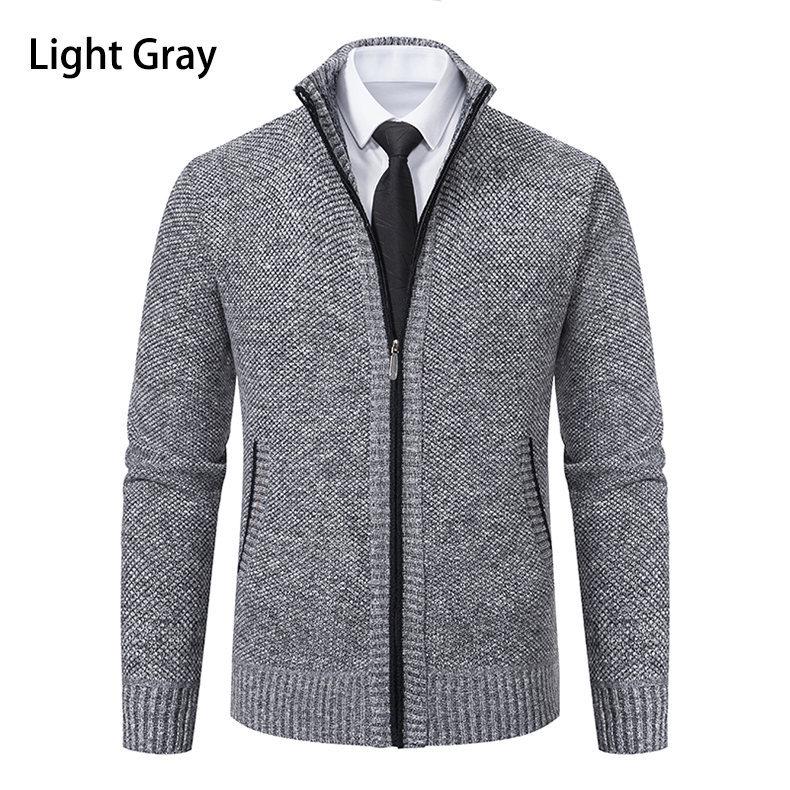 Men's Autumn/Winter Stand-Up Collar Zipper Cardigan Jacket with Velvet Knit