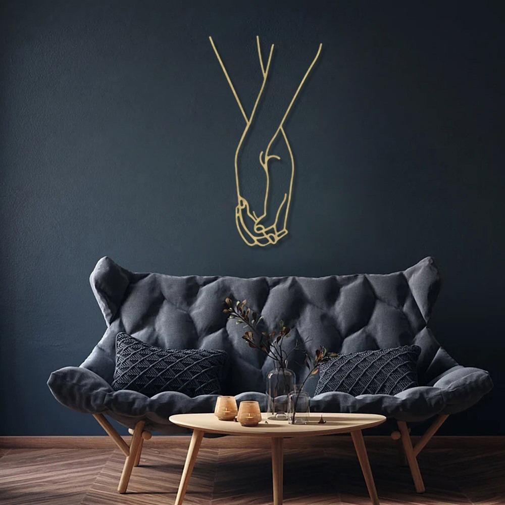 

Metal Wall Art Couple Hands Abstract Wire Sculpture Lovers Bedroom Decor Housewarming Gift M золотистий
