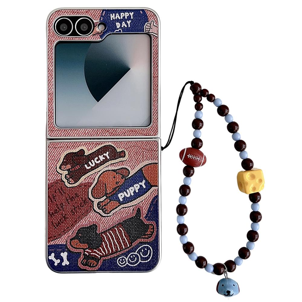 For Samsung Galaxy Z Flip7 FE 5G/Z Flip6 5G Case Lucky Puppy PC Phone Cover with Wrist Strap