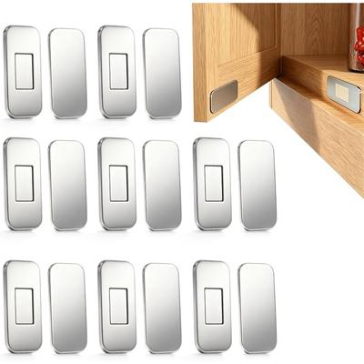 Ultra Thin No Drill Magnetic Cabinet Door Catch, Adhesive Stainless Steel Drawer Magnets, Quiet Closure Latches for Kitchen, Bathroom, Closet,
