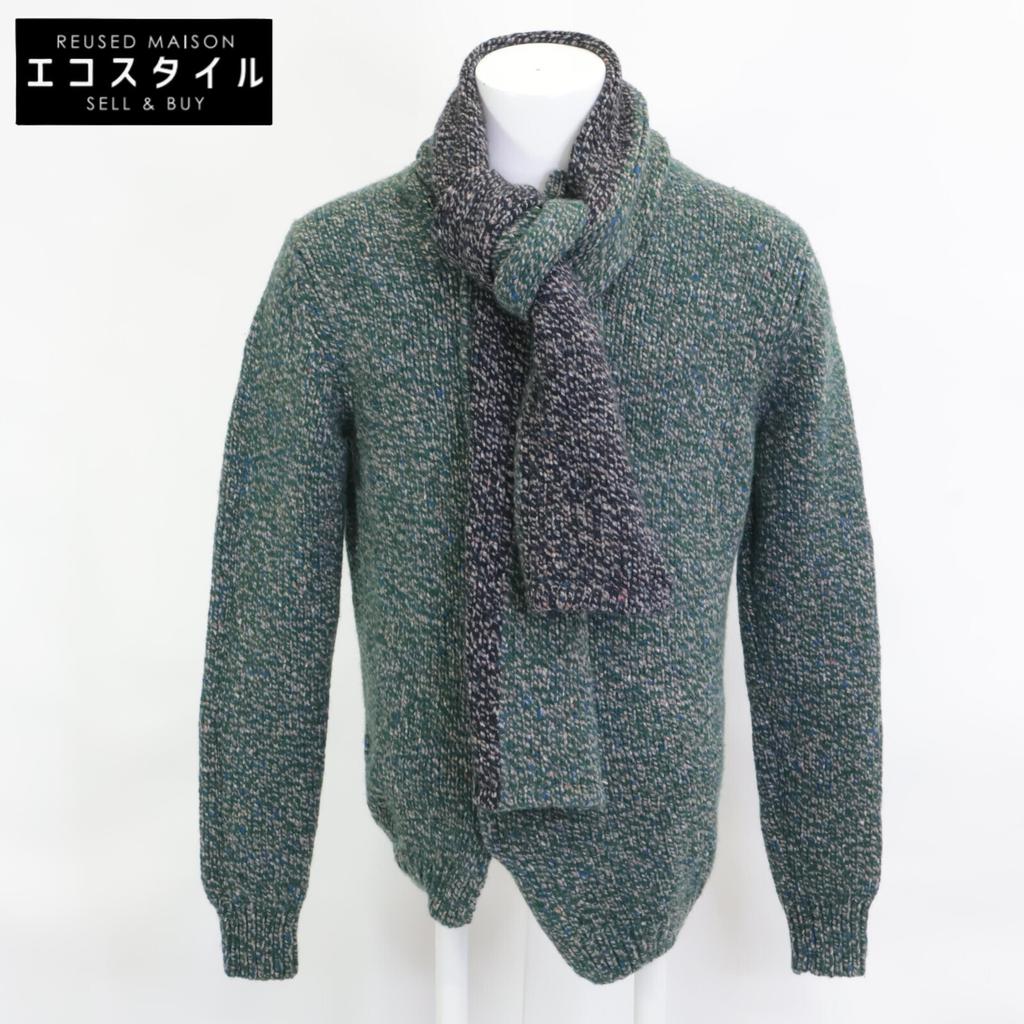 BOTTEGA VENETA Green x Green Cashmerex Wool Blend Knit with Stole tops 48 greenUsed