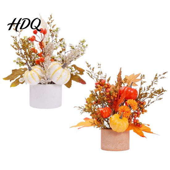 Thanksgiving Harvest Ornament Fall Pumpkin Flower Arrangement Artificial Maple Berry Potted Plant Holiday Window Display for Thanksgiving,