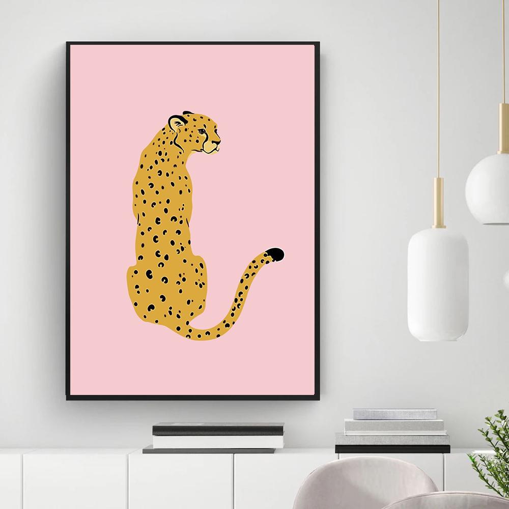Pink Cheetah Posters And Prints Boho Animals Decorative Wall Pictures Leopard Canvas Paintings For Living Room Cuadros Decor