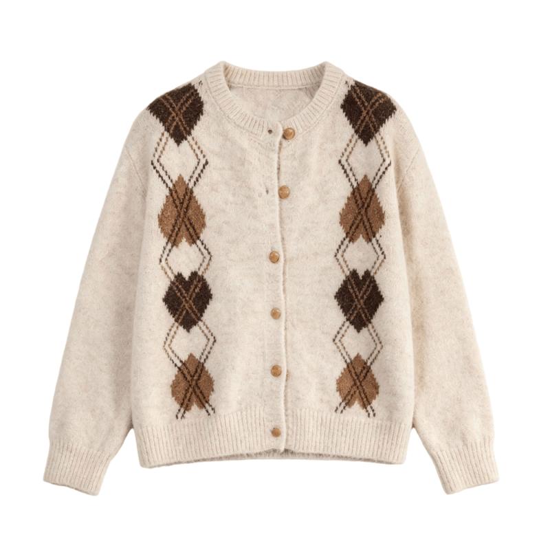 Betu Women's Vintage Argyle Knit Cardigan