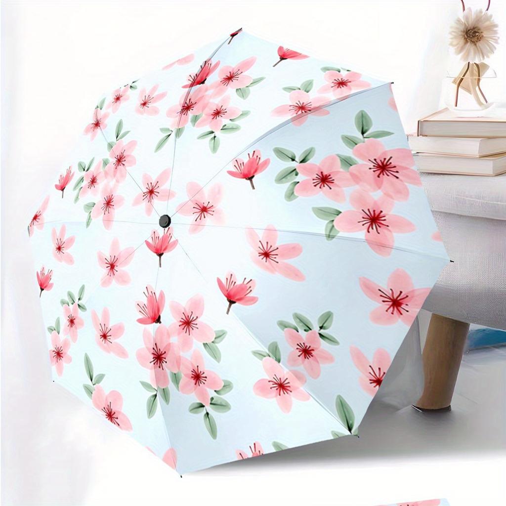 Automatic Open/Close Umbrella with Floral Pattern - Compact Travel Umbrella, Lightweight & Portable for Women/Men, Elegant Che