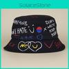 Stylish Letter Print Fisherman Hat Creative Hand-painted Sunshade Hat For Couples