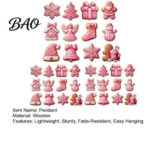 Decorative Wood Shapes for Christmas 12/24/36Pcs Pink Gingerbread Wooden Ornaments, Xmas Tree Hanging Decorations, Cute Cookie Ornaments Festive