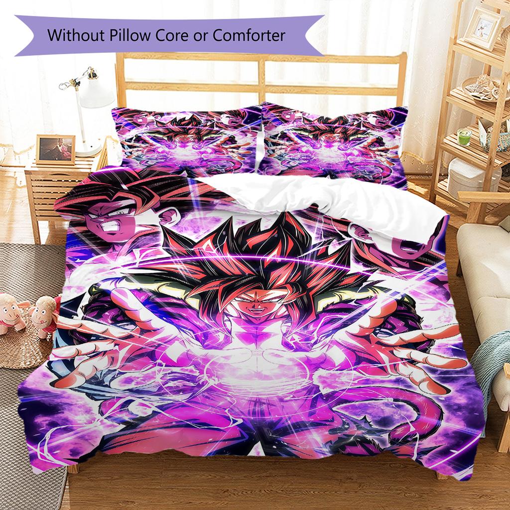 DBZ Heroic Pattern Bedding Quilt Set Quilt Cover Pillowcase Home Decoration Birthday Gift (1 * Duvet Cover + 2 * Pillowcase, Without Core)