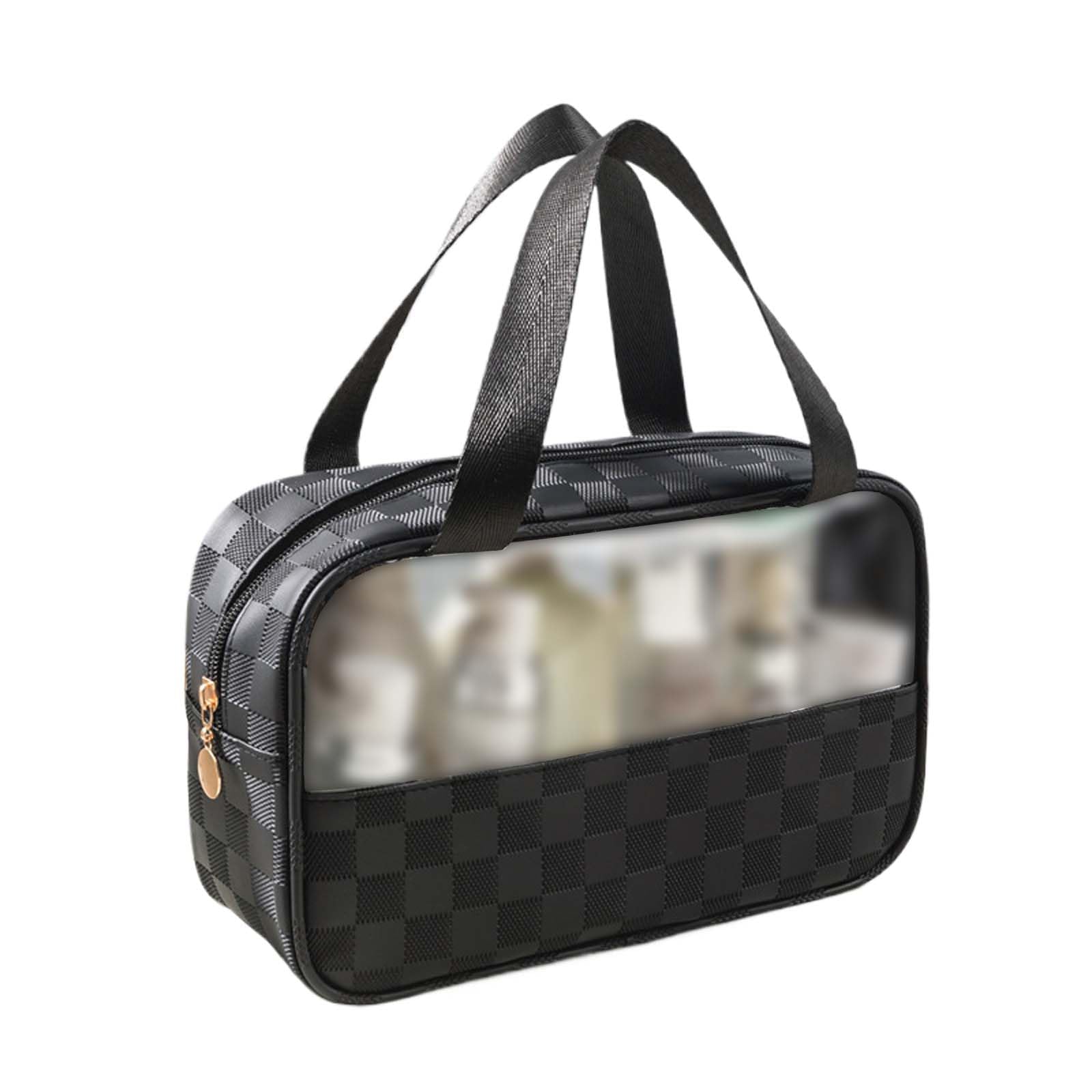 

Gevlonecirly Large Capacity Makeup PU Leather with Plaid Portable Cosmetic Perfect for Black Pouch, Pattern, Stylish, Translucent, Multifunctional,