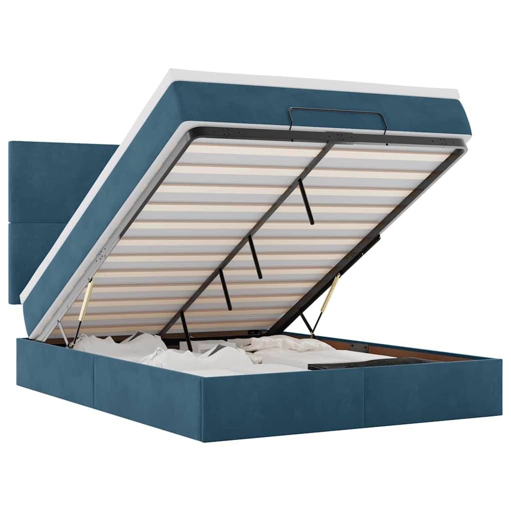 Ottoman Bed with Mattresses & LEDs Dark Blue 140x190 cm Velvet