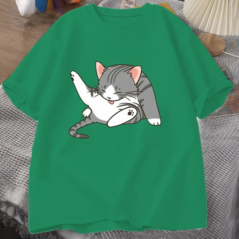 Funny Cat T Shirt Women Unisex Summer Fashion Casual Personality Round Neck Short Sleeve Fashion T Shirt 10 Colors Plus Size Tops
