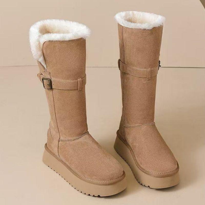 Thick-soled Long Snow Boots Women's Velvet Thickened Fashion Versatile Warm Women's Medium Boots 2025 New Winter