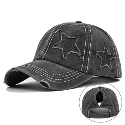 Baseball Cap Summer Star Women's Ponytail Fashion Wash Cotton Hat Snapback Female Casual Retro Visor Caps For Women Adjustable